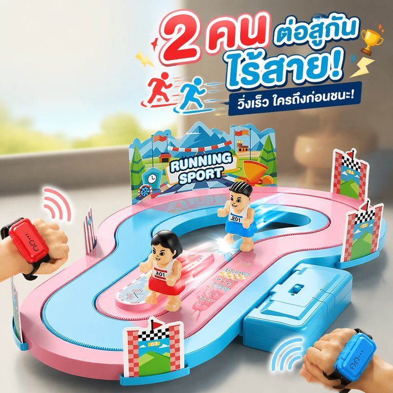 ของเล่นวิ่งคู่ไร้สาย เกมแข่ง 2 คน แทร็กคู่ เซ็นเซอร์ตรวจจับการเคลื่อนไหว ฝึกทักษะเด็ก
