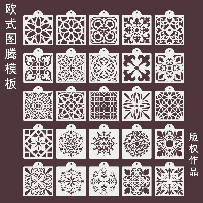 สเปรย์รูปแบบ Hollow Template ยุโรป Totem จําลองเค้กเบเกอรี่ผงน้ําตาลตะแกรงแม่พิมพ์ Graffiti diy ภาพว