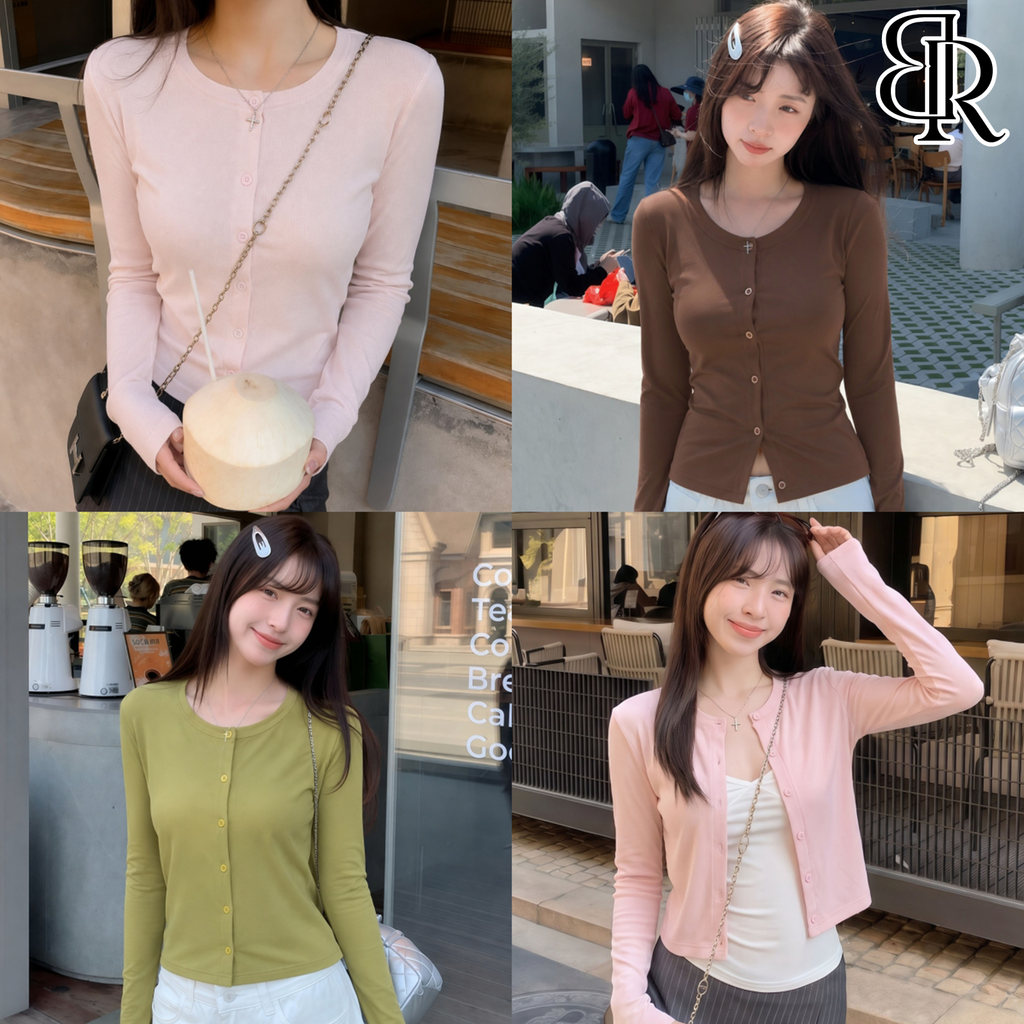 B&R พร้อมส่ง เสื้อคาร์ดิแกนแขนยาวผู้หญิง เสื้อทรงสั้นเข้ารูป กันแดด เสื้อคลุมนอก ฤดูร้อน สไตล์เกาหลี