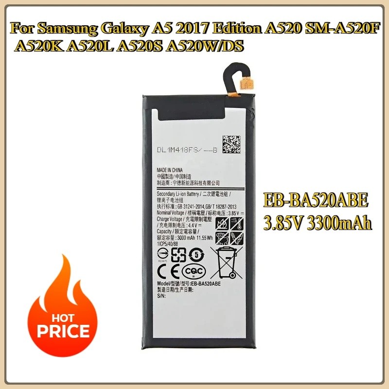 แบตเตอรี่ทดแทนสําหรับ Samsung Galaxy A5 2017 Edition A520 SM-A520F A520K A520L A520S A520W/DS EB-BA5