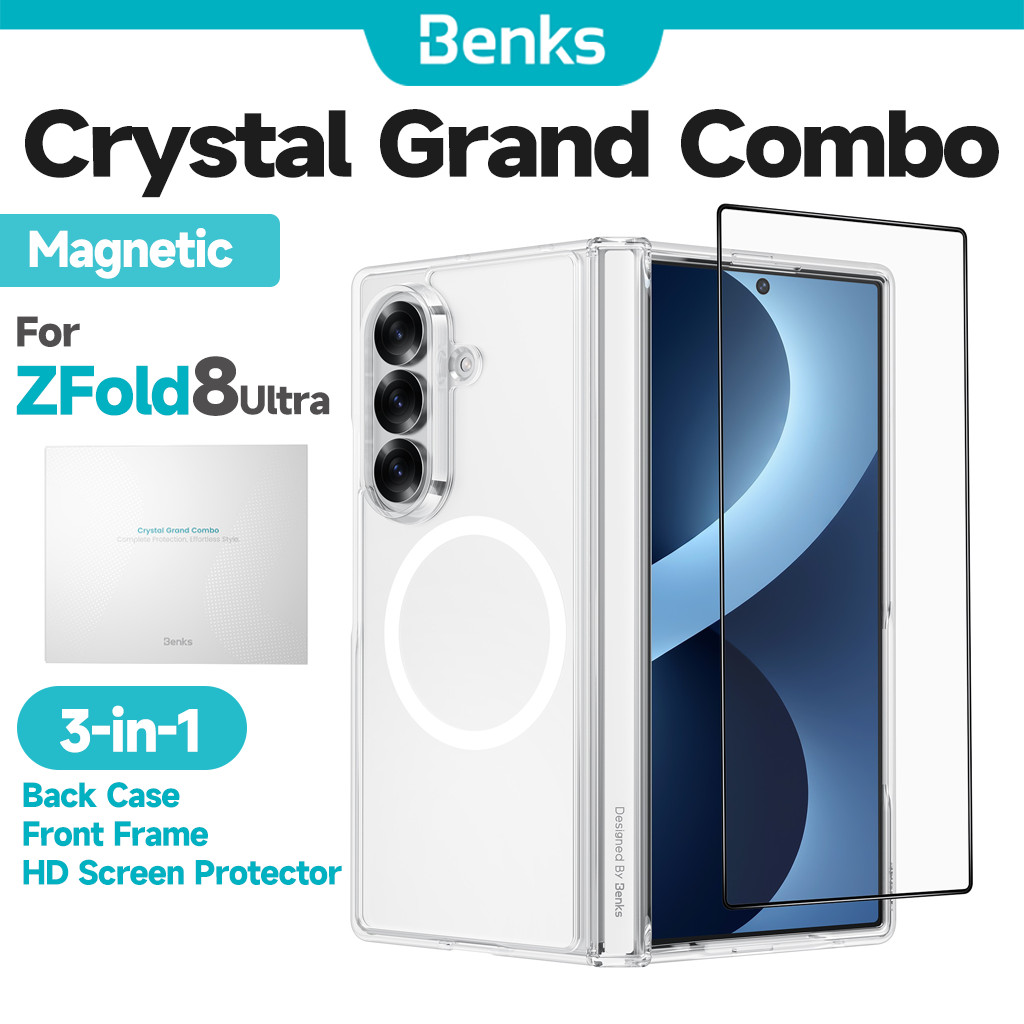 [Benks Official] Benks Crystal Grand Combo สําหรับ Samsung Galaxy Z พับ 8 Ultra Magnetic Clear เคสโทรศัพท์บานพับกรอบด้านหน้าพร้อมตัวป้องกันหน้าจอ Slim Shock Casing