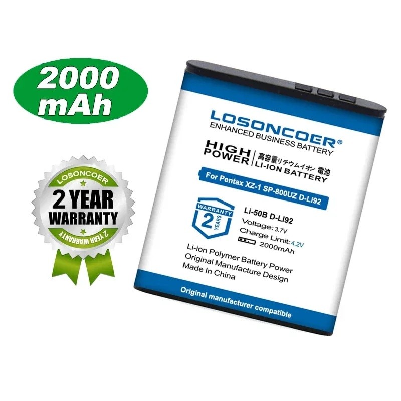 2000mAh Li-50B Li50B Li 50B แบตเตอรี่สําหรับ Olympus U6010 U6020 Pentax XZ-1 SP-800UZ D-Li92 DLi92 M