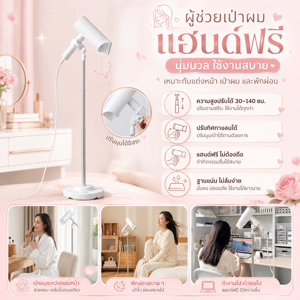 ขาตั้งไดร์เป่าผม อเนกประสงค์ ตั้งพื้น ฐานกลม เติมน้ำได้ ใช้งานง่าย รองรับหลายขนาด หลายรุ่น