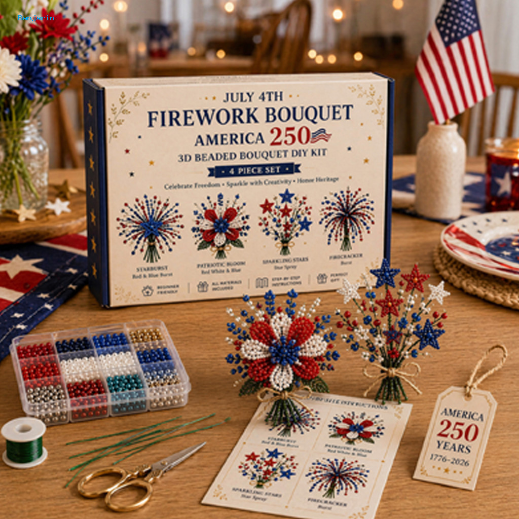 HOT 4th of July Patriotic Beaded Flower Diy Kit – วันประกาศอิสรภาพ 1776-2026 Handmade 3d Craft Set f