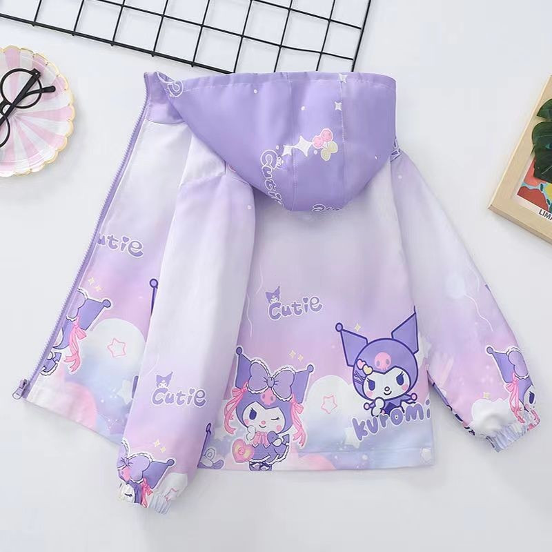 เสื้อแจ็คเก็ตเด็กผู้หญิงลายคุรอมิ Kuromi สีพาสเทลสีชมพูม่วง มีหมวกฮู้ด ซิปหน้า ผ้าบางระบายอากาศ เหมาฤดูร้อน