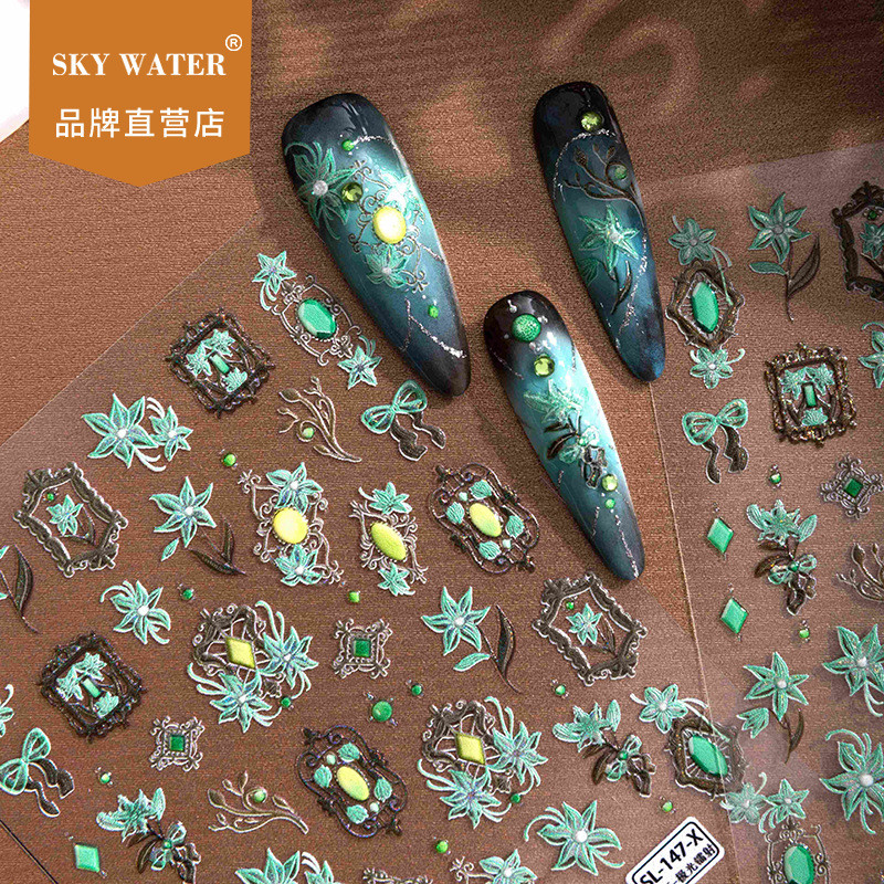 Sky Green Gem Simple Nails Sticker สติ๊กเกอร์แต่งเล็บ y2k Dopamine Style diy Simple Nails Sticker