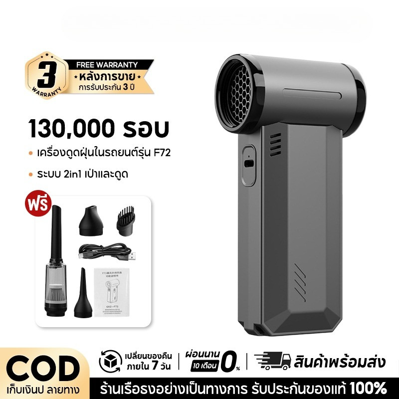 พัดลมอเนกประสงค์ พลังเจ็ท Handheld fan รุ่น GXZ-F72 แรงลมทรงพลัง 130000RPM 2ระบบ 2 in 1 ดูดและเป่า