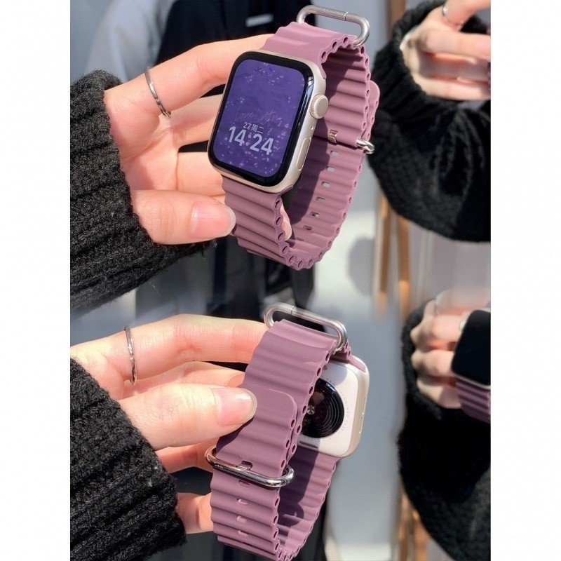 สายซิลิโคน Apple Watch Series 11 10 9 8 7 6 SE2 5 4 Ultra3/2 สําหรับ iWatch 42/46/49/41/45 มม.44 มม.40 มม.38 มม.