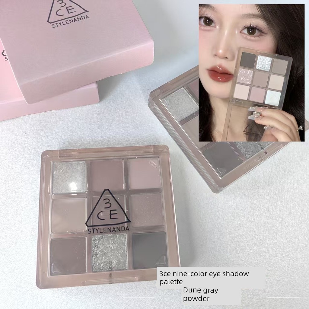 พาเลทตา อายแชโด 3CE Jiugongge อายแชโดว์พาเลท Dune สีเทาสีชมพู/อาย Cheek Palette Light Sand สีชมพูม่ว