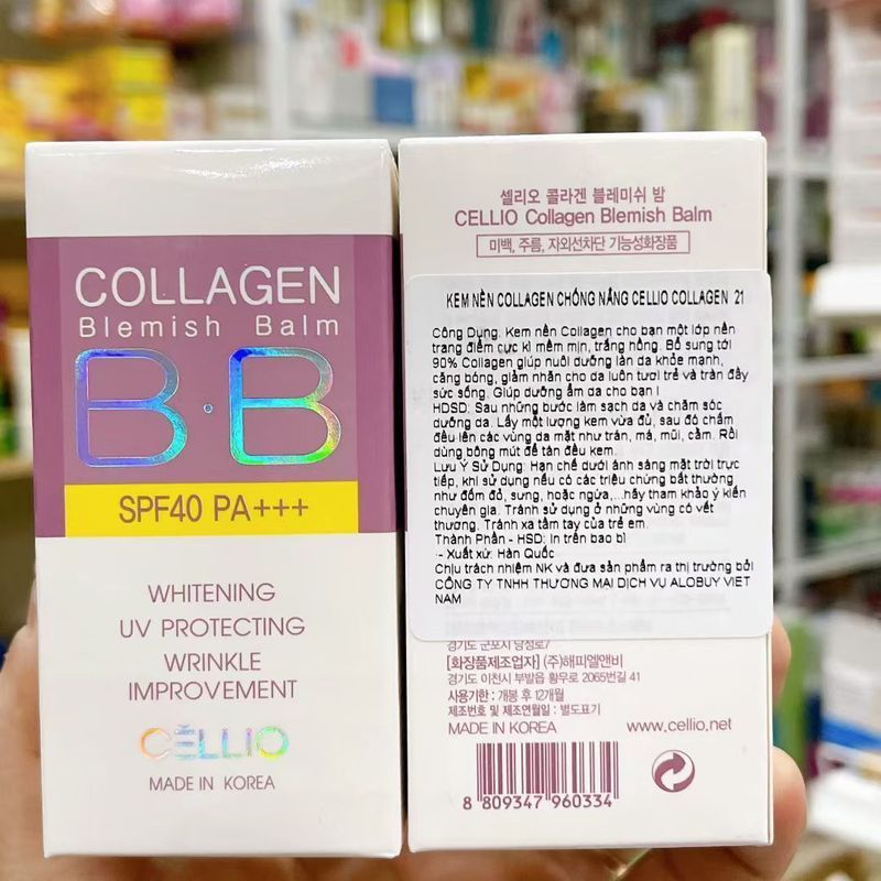 เกาหลีเคาน์เตอร์บีบีครีมคอนซีลเลอร์Brightening Kem Nen BB Collagen Cellio Han Quoc Beauty 8-4m