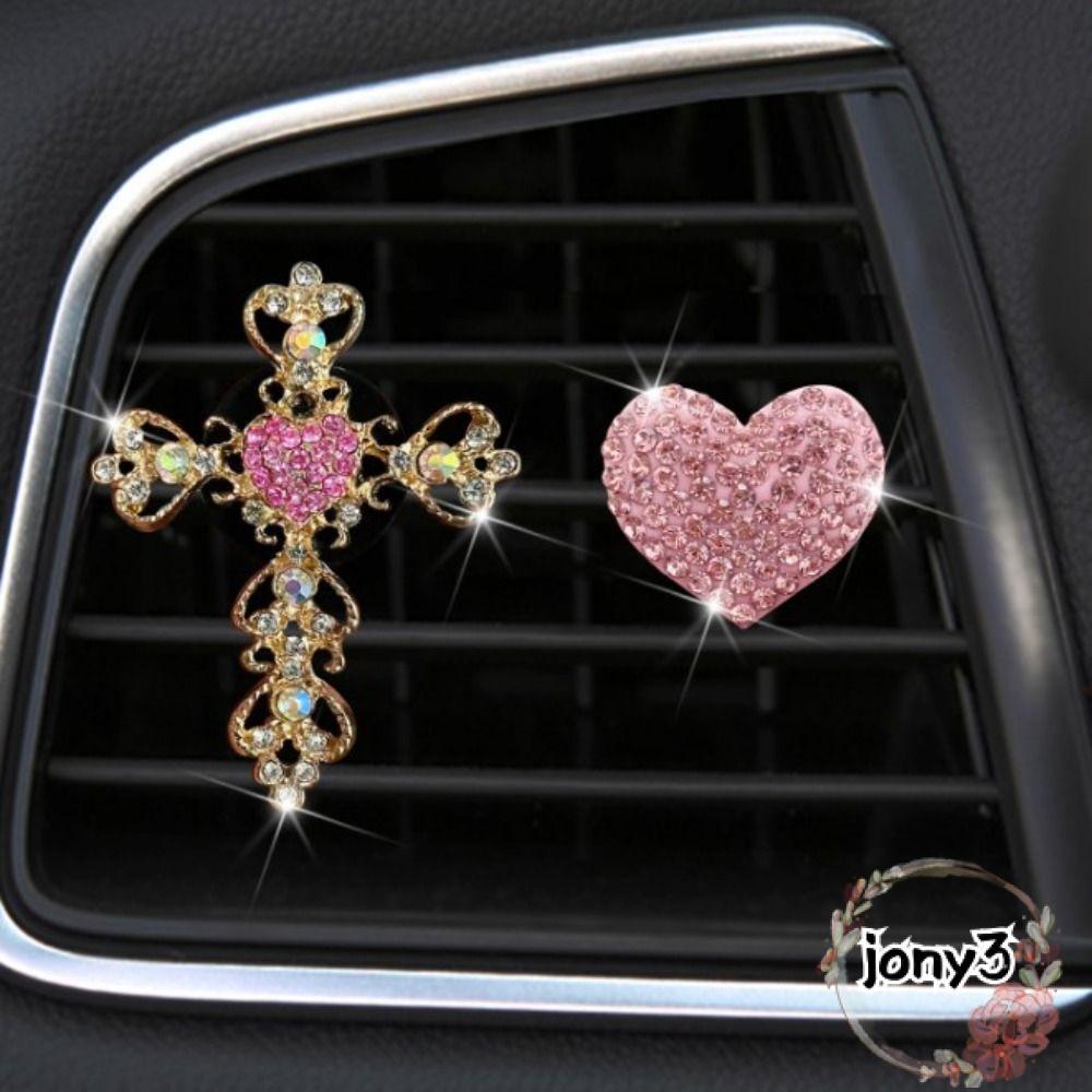 JONY 2 ชิ้นคลิปช่องระบายอากาศในรถยนต์, Cross & Heart Shape คริสตัลสีชมพู Cross Car Vent คลิป, หัวใจ 