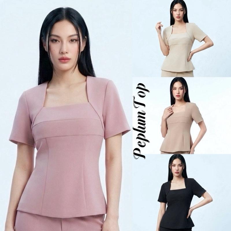 Peplum Top เฉพาะเสื้อ AN326เสื้อคอเหลี่ยมชายระบายมีเชือกผูกโบว์หลัง