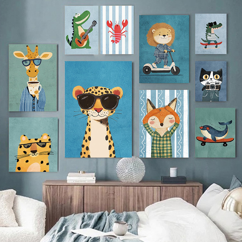 (พร้อมกรอบ) Whimsical สัตว์น่ารักผ้าใบ Wall Art Vintage การ์ตูน Wildlife Creature โปสเตอร์ Retro เด็กพิมพ์ผ้าใบตกแต่งผนังสําหรับเด็กวัยหัดเดิน Playroom เนอสเซอรี่ห้องนอนเด็ก Baby Home