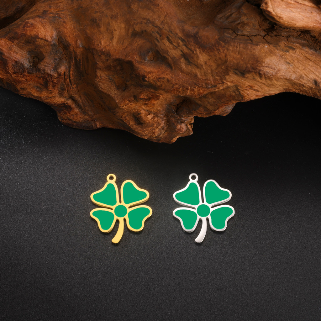 MYSHAPE 3 ชิ้น/ล็อตเคลือบ Four-Leaf Clover Charms สําหรับเครื่องประดับสแตนเลสทําจี้ DIY Acccessory สําหรับสร้อยข้อมือสร้อยคอ