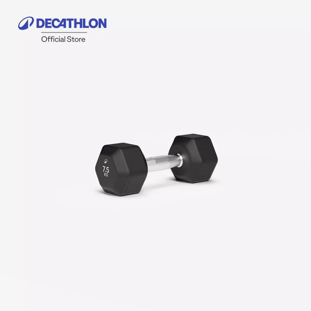 Decathlon Cross /Weight Training Hex Dumbbell ดัมเบลหกเหลี่ยมสำหรับครอสเทรนนิ่ง/เวทเทรนนิ่ง 7.5 กิโลกรัม - Black