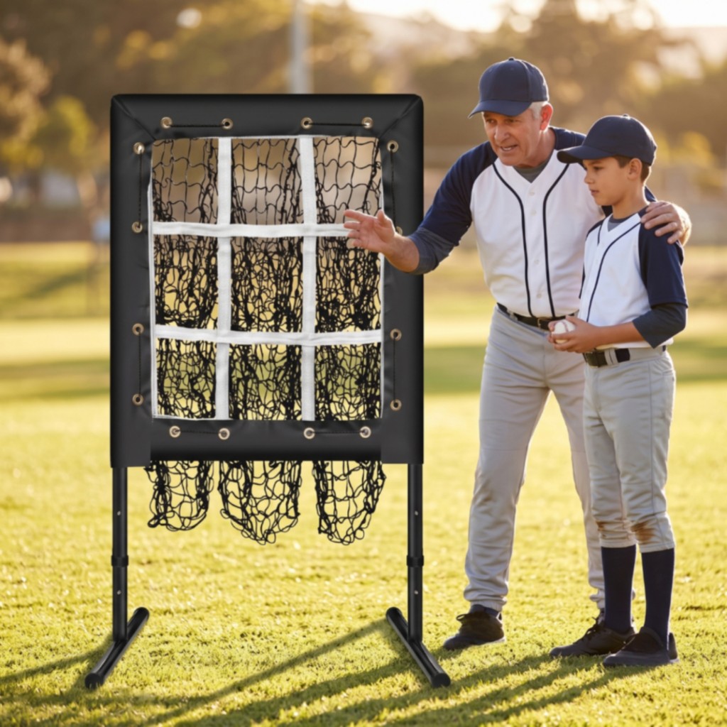 9 หลุม Pitching Net Stable 9 หลุม Pitching Net Baseball Strike Zone Target อุปกรณ์กีฬาแบบพกพาอิสระสํ