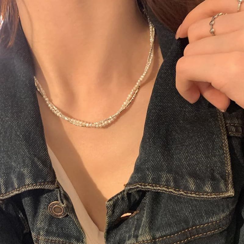 Niche Design Double-Layer Pearl Broken Silver Twistสร้อยคอผู้หญิง2023เครื่องประดับสไตล์ใหม่High-End 