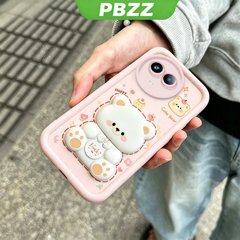 เคสสําหรับ realme 11 pro plus 5g 11 pro 5g 11 4g เคสโทรศัพท์ Softcase ซิลิโคนกันกระแทกปกใหม่ความงามการออกแบบพร้อมที่วาง 360° หมุนหมีสีชมพูน่ารักสําหรับคราบสกปรก JTXX1