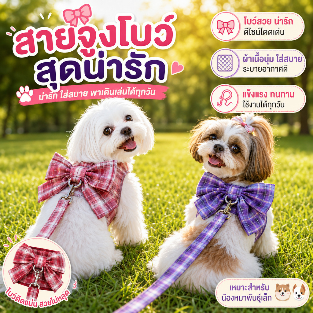 ชุดสายรัดและสายจูงโบว์น่ารักสําหรับแมวและสุนัขขนาดเล็ก| สายรัดเสื้อกั๊กสัตว์เลี้ยงแบบปรับได้ป้องกันการหนี