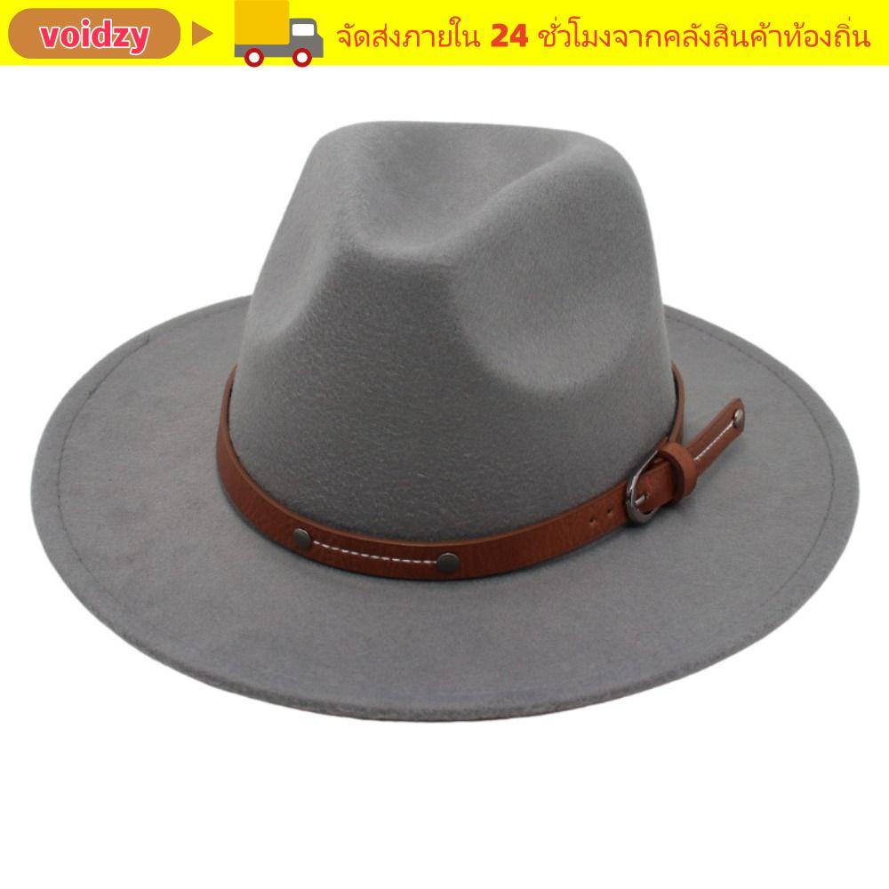 VOIDZY Felt Fedora หมวก, Vintage Wide Brim หมวกปานามา, แฟชั่นนุ่ม Elegant พร้อมเข็มขัดหัวเข็มขัดหมวกคาวบอยผู้ชายผู้หญิง