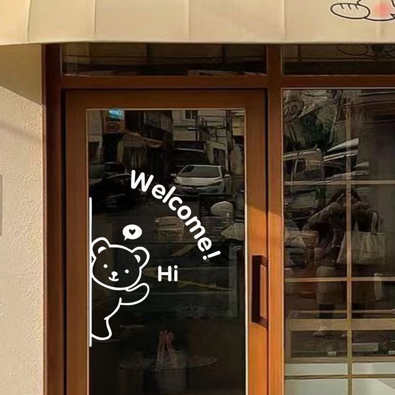 ยินดีต้อนรับ หมี เก็บ สติ๊กเกอร์ติดประตูกระจก ร้านสะดวกซื้อ สติ๊กเกอร์ติดประตูหน้าต่าง