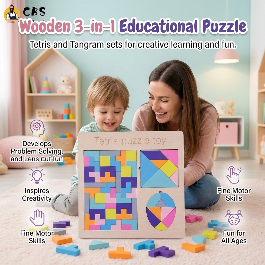 Kids 3in1 ชุดปริศนาการศึกษา Tetris Tangram Block Game ขนาดใหญ่