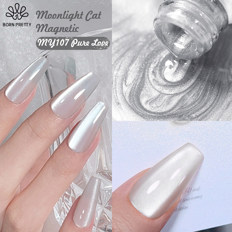 【Local】BORN PRETTY Magnetic Gel ยาทาเล็บ Silver Moonlight Cat แม่เหล็กสีขาวประกาย Glitter กึ่งถาวรเคลือบเงา 10ml