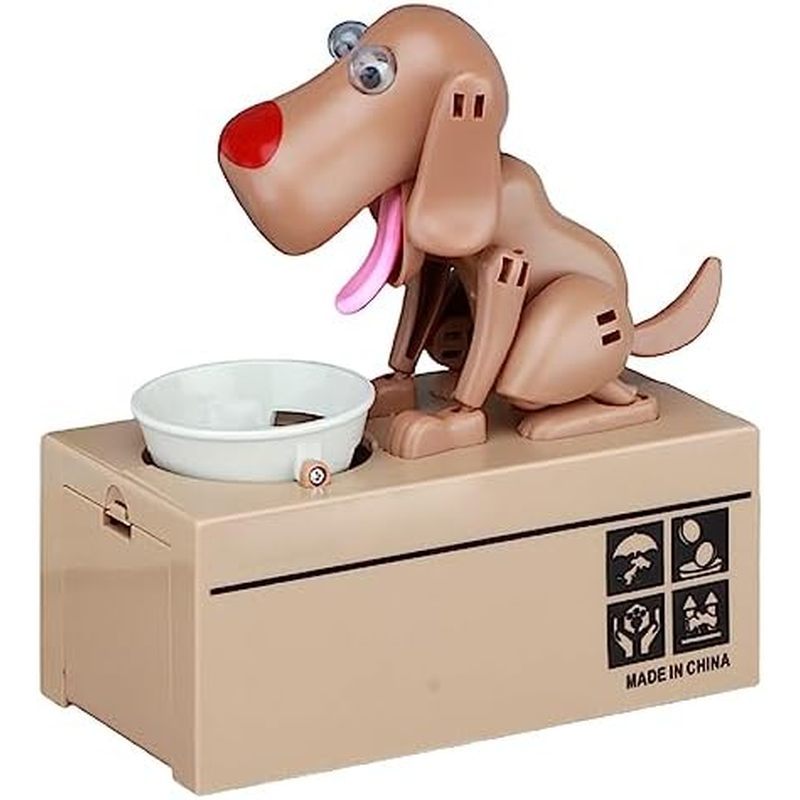 Eat Money Dog Piggy Bank, Cute Stealing Coin Puppy Money Box, Counting Bank, 2.7x7in (สีดํา)