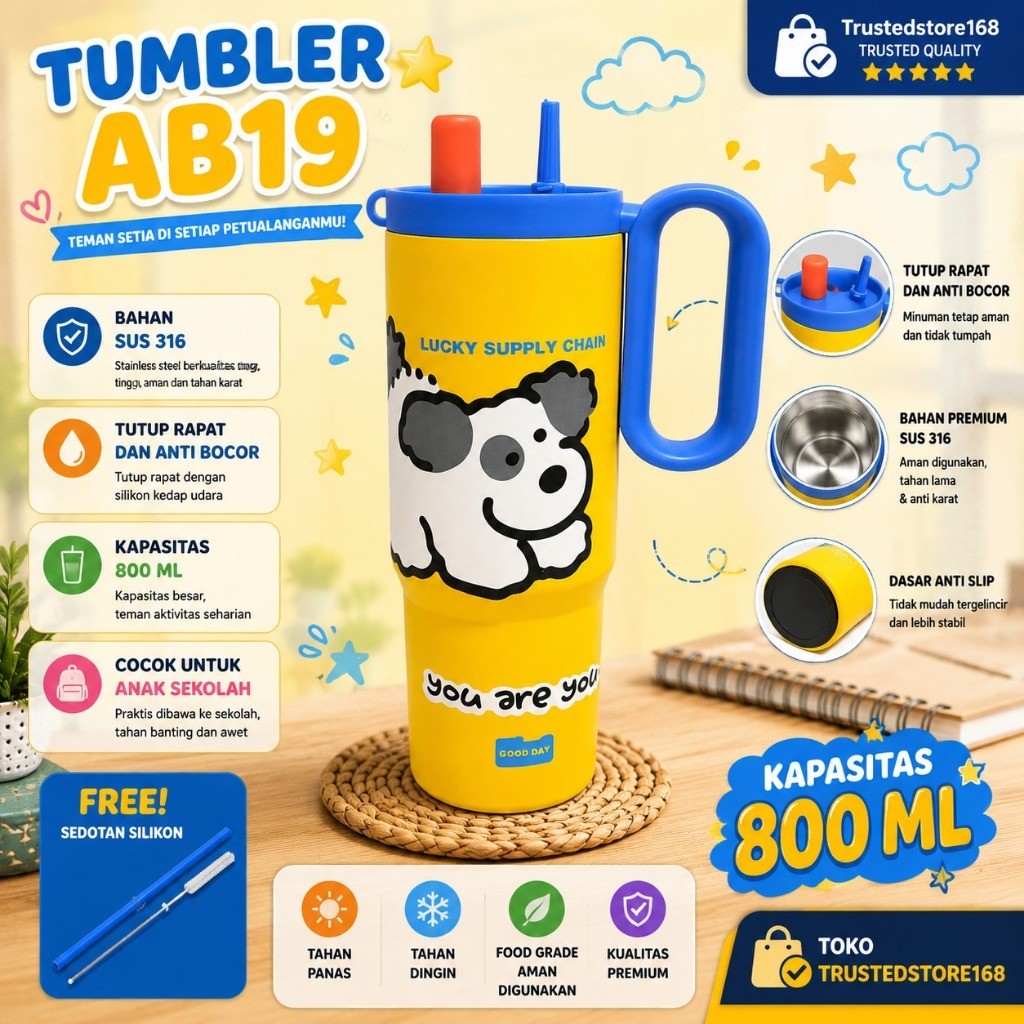 Gudangjam888 Tumbler AB19 800ml SUS316 สติกเกอร์ตัวละครทนความร้อนและเย็นสแตนเลส