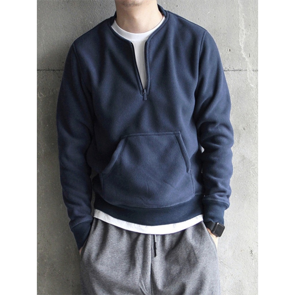 Polar Fleece Sweatshirt Mens Japanese Single Fleece Fleece Jacket Solid Color Mens Jacket Retro Casu