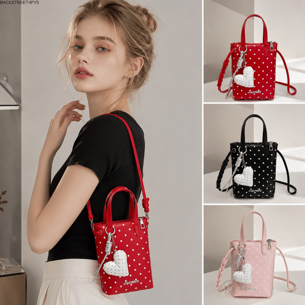 BACKSTAGEEET4FC3 Mini Phone Bag, Heart Pendant Y2K Crossbody Bag, Fashion Polka Dot PU Leather Pillo