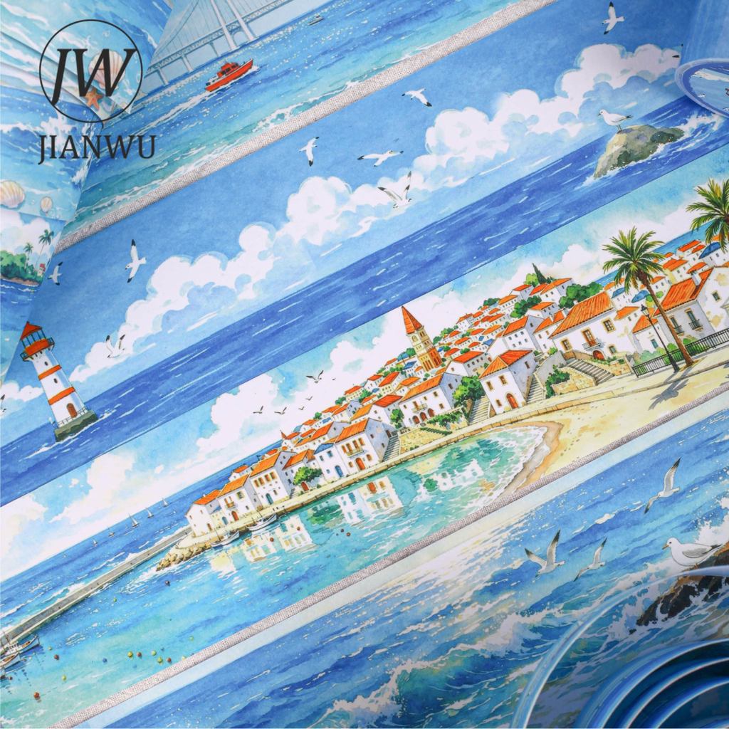 JIANWU 50 มม.* 200 ซม.VINTAGE Seaside Beach Town ภูมิทัศน์วัสดุ Collage Scrapbooking Washi เทป Creative DIY Journal เครื่องเขียน