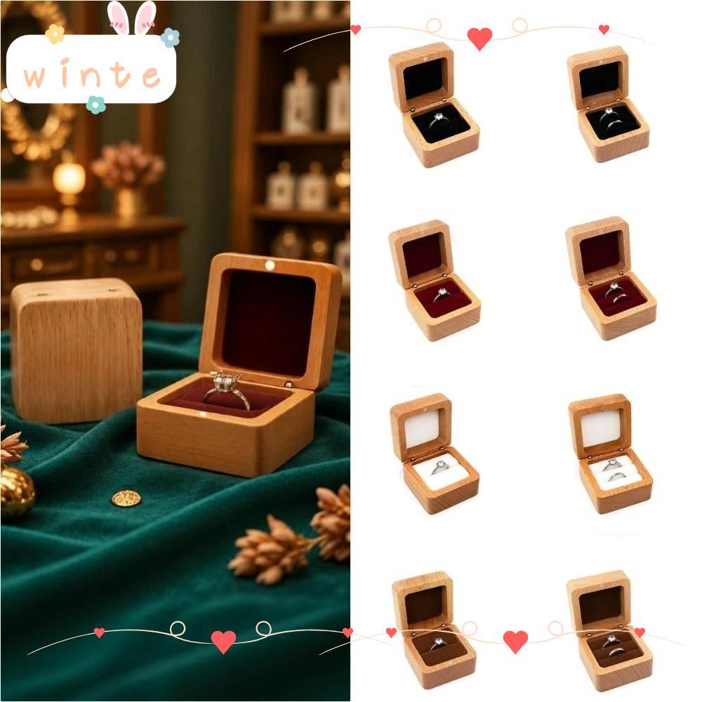WINTE กระดุมหู, กํามะหยี่เรียบง่ายไม้แหวนกล่อง,ประณีต Jewlery Storage Jewlery Organizer แหวน