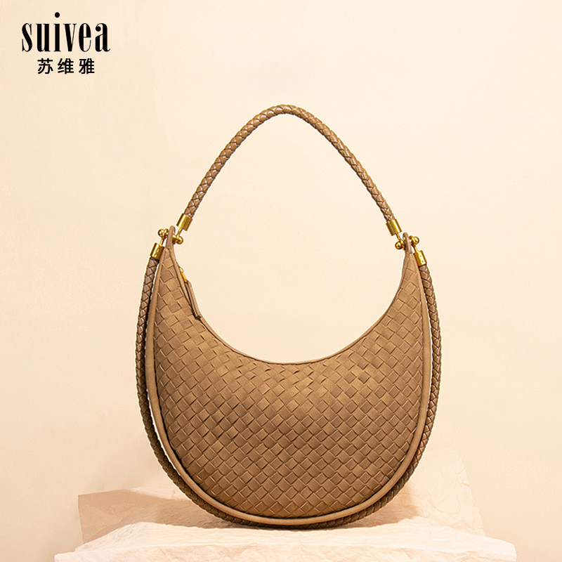 แฟชั่นทอ Half Moon Bag Retro Suede Suede Noodle Dumpling Bag