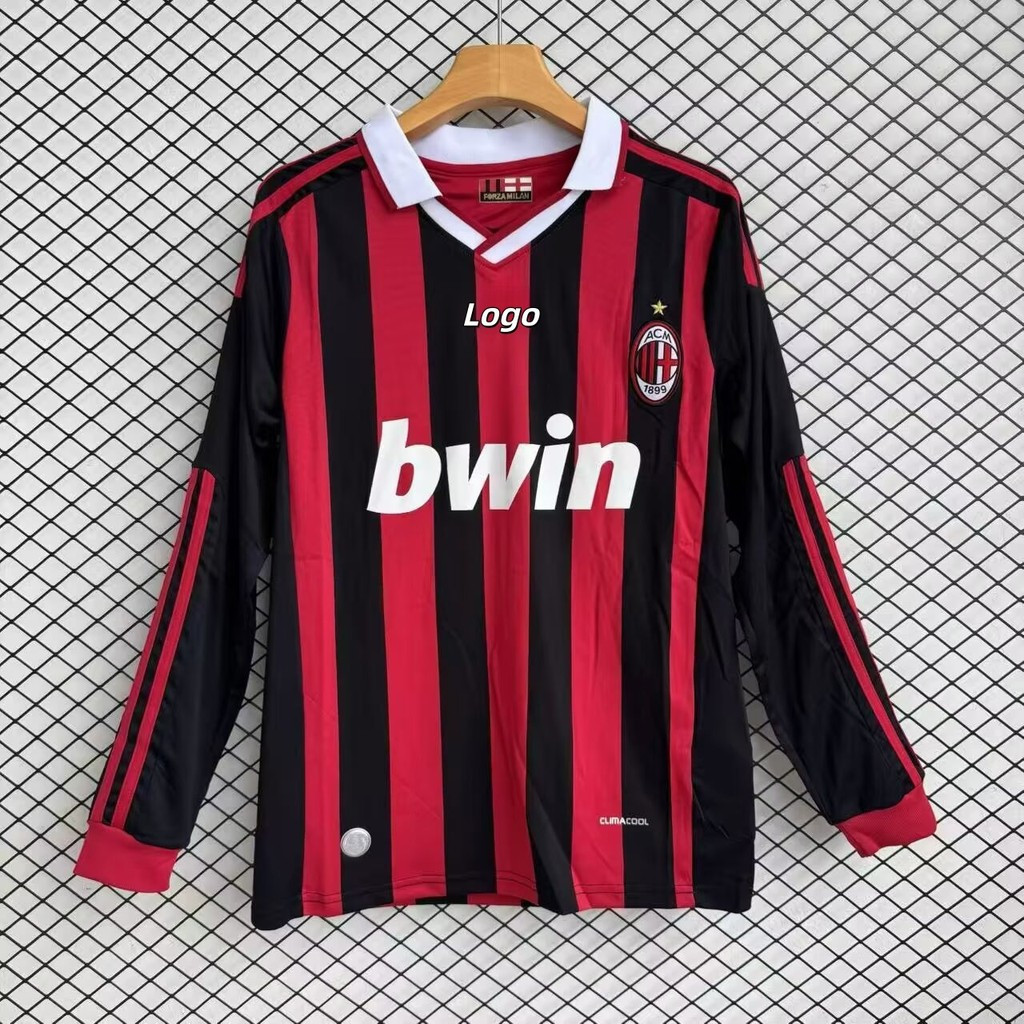 Retro Edition AC Milan 2009/10 Mens AC Milan Home Long Sleeve Football Jersey Shirt