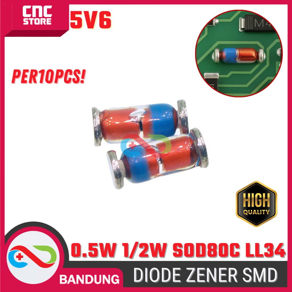 10 ชิ้น Zener Diode 0.5W 1/2W Sod80C Ll34 Smd 5V6 – ส่วนประกอบสนับสนุนโครงการ