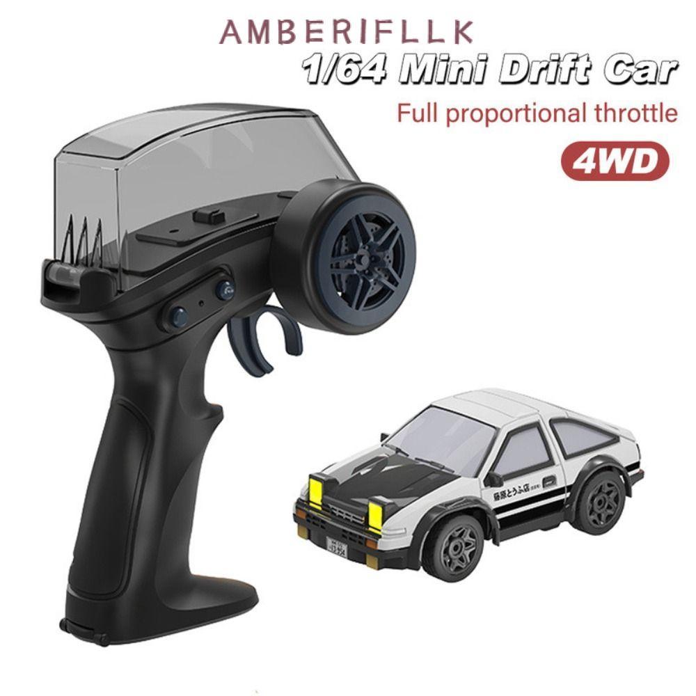 AMBER1FLLK RC Drift Car, Racing Sports 1/64 MINI AE86 RC Stunt Car, พลาสติกสีดําและสีขาวยานพาหนะไฟฟ้