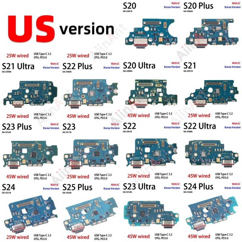 US สําหรับ Samsung Galaxy S25 S931U S24 S23 S21 S20 Plus Ultra S911U S916U S918U USB Board Dock Conn