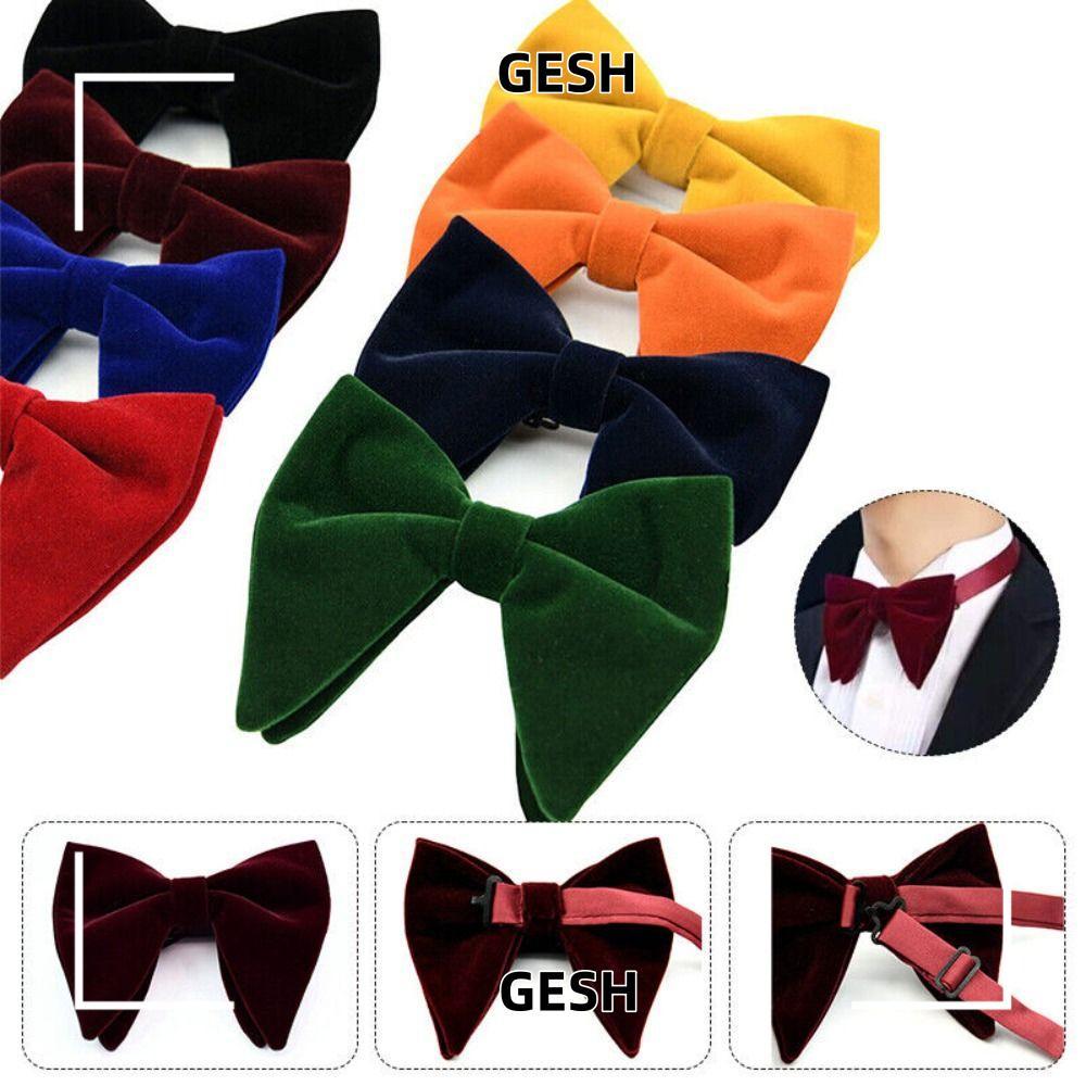 GESH Mens Large Bow Tie, Solid Velvet Bow Tie, Adjustable Big Bow Tie งานแต่งงาน