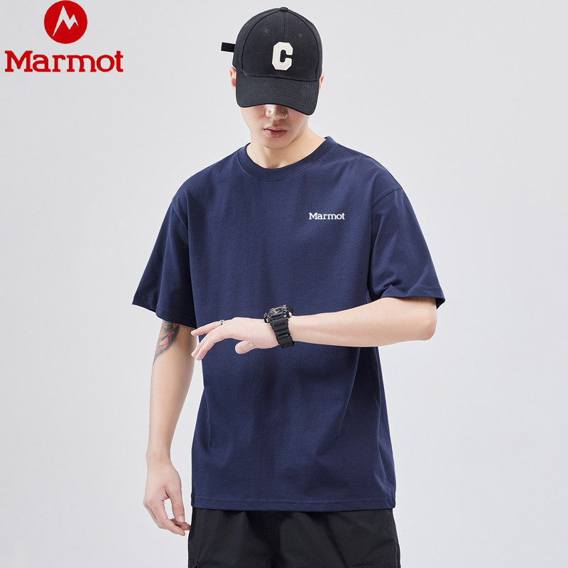 MARMOT groundhog เสื้อยืดแขนสั้นผู้ชายอินเทรนด์แบรนด์รอบคอหลวม heavyweight ผ้าฝ้ายแท้เสื้อลําลอง FGR