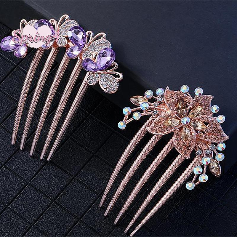 <Spring4> กิ๊บติดผมดอกไม้คริสตัลวินเทจสไตล์เกาหลีแฟชั่นมุกหวีผมRhinestoneเงาHairpinsสําหรับผู้หญิงอุปกรณ์เสริมผมNice
