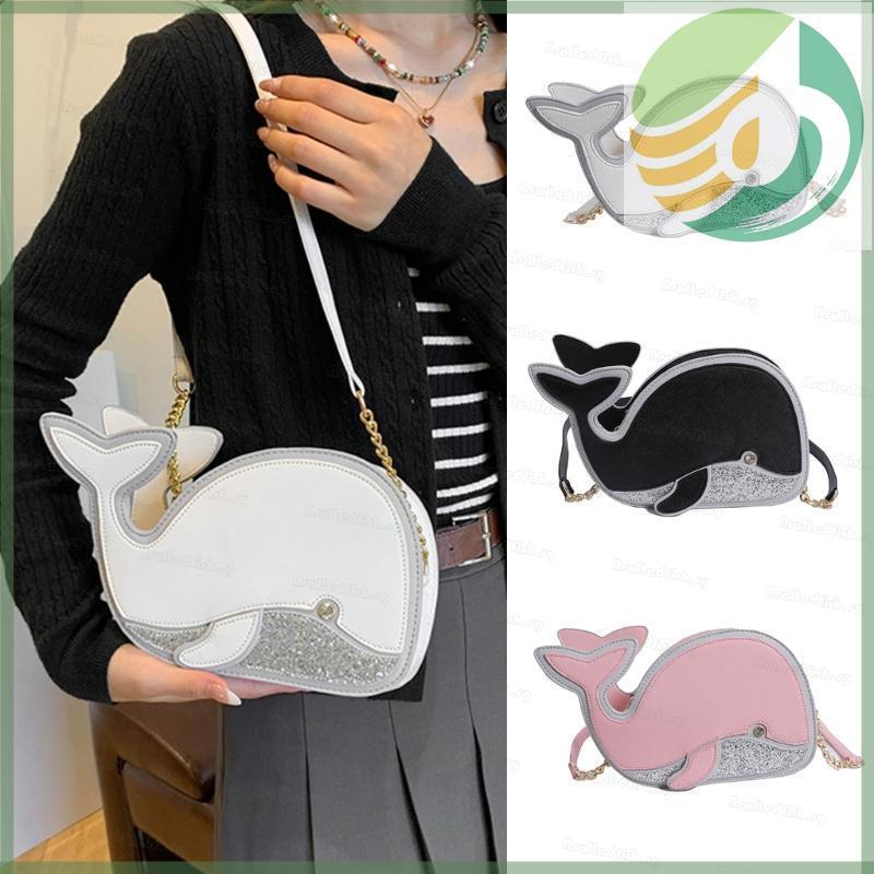 Yf6 As Dolphin รูปไหล่กระเป๋าสไตล์ญี่ปุ่น PU Cowhide การ์ตูนสัตว์ Crossbody กระเป๋าแปลกตลก Whale Sat