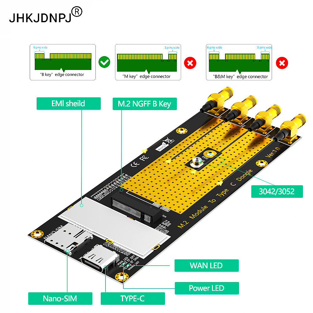 M.2(M.2) โมดูล 3G/4G/5G ไปยังอะแดปเตอร์ Type C /USB 3.0 พร้อมช่องใส่ซิมการ์ด NANO สําหรับ RM500Q/RM5