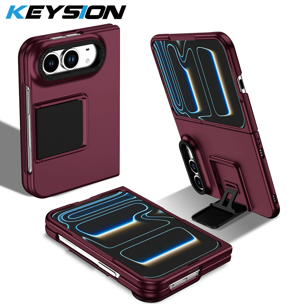KEYSION Luxury Upright Live Stand พับสําหรับ iPhone Duo Hard PC Kickstand กันกระแทกโทรศัพท์ปกหลังสํา