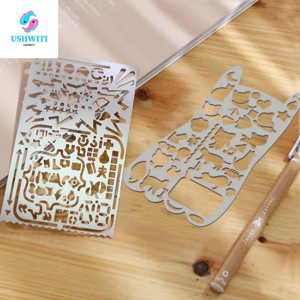 MLINX Hollowed Out Ruler, Smooth Surface Cat Shape Template Ruler, Multifunctional Stainless Steel S