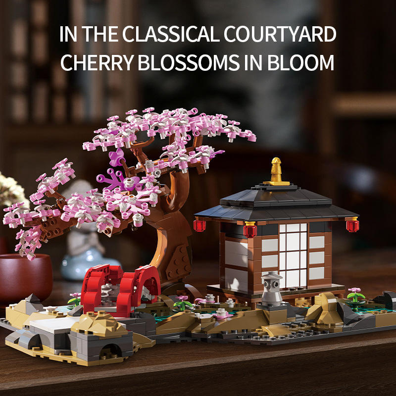 66100 ชิ้นญี่ปุ่น Cherry-blosom Street ฉากพลาสติก ABS Building Block DIY ของเล่นปริศนาประกอบสําหรับ 