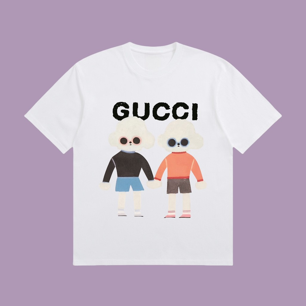 GUCCI/GUCCI/6XL2026 คลาสสิกรอบคอแขนสั้นเสื้อยืดผู้ชายผู้หญิงสไตล์หลวมขนาดใหญ่เคาน์เตอร์ Synchronizat