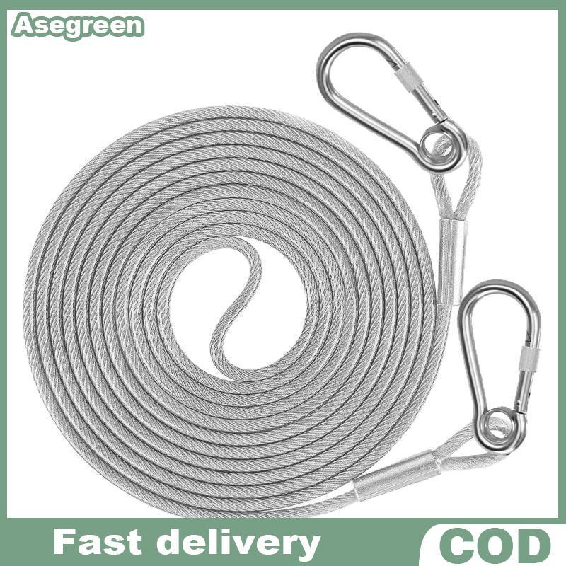 [Asegreen] 2 ชิ้น Double-headed Dog Tie Out Cable Heavy Duty Steel Pet Restraint Rope with Metal Buc