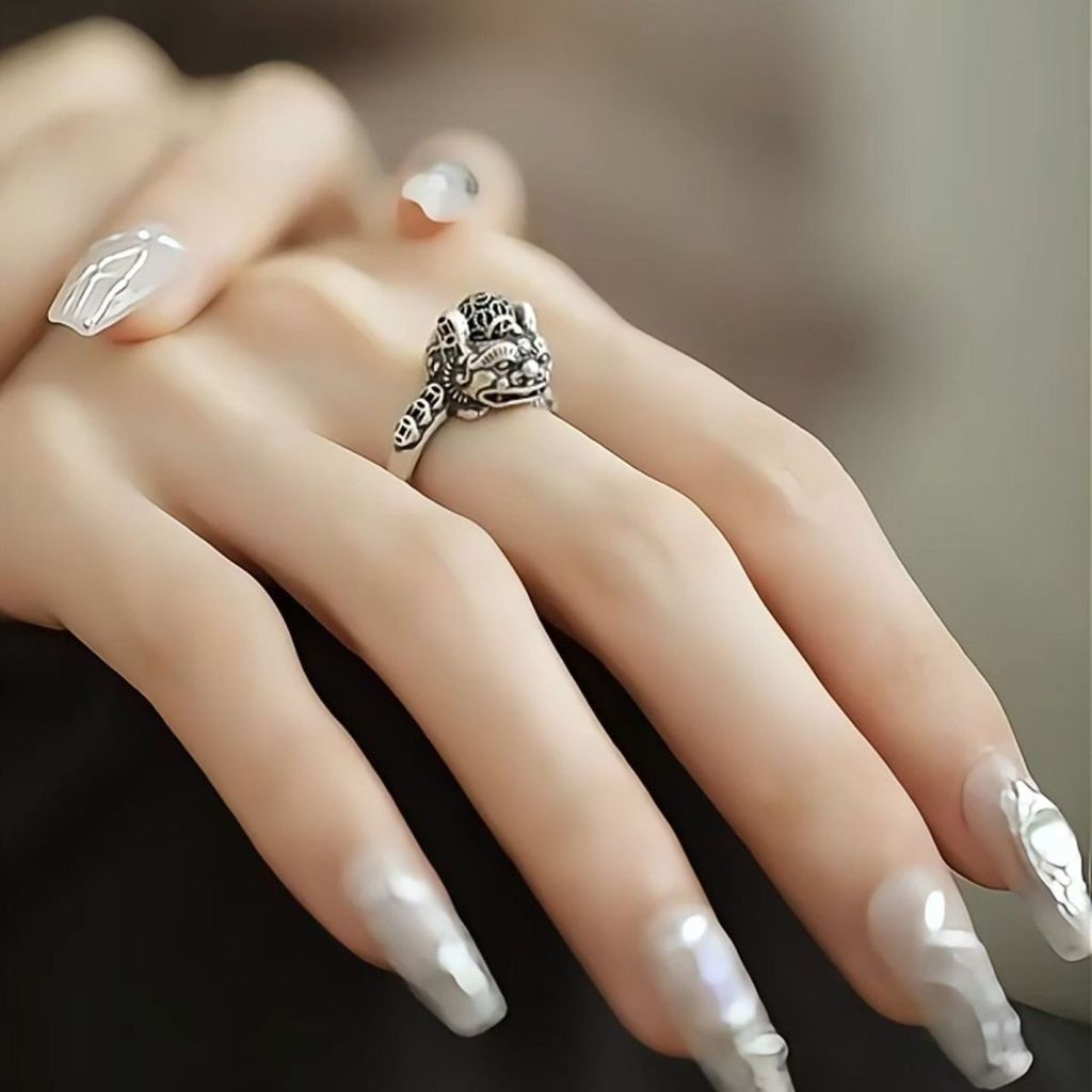 999 Silver-Plated Silver Lucky Fortune Lucky Pixiu แหวนหมุน Retro เปิดรากอินเทรนด์นิ้วชี้ Live ปากแห