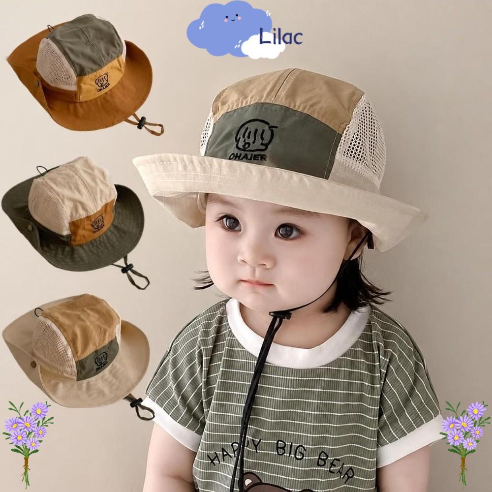 LILACS Drawstring อ่างล้างหน้าหมวก, ตาข่ายปีกกว้างเด็กหมวก,บางระบายอากาศแห้งเร็วเด็กหมวกชาวประมงปีนเขา